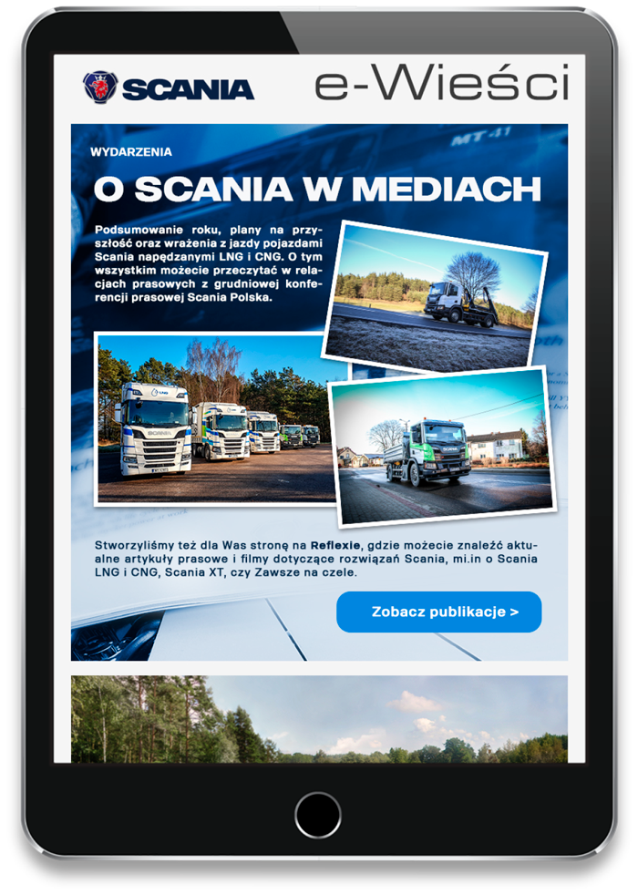 Mailing informacyjny - publikacje, Scania w mediach